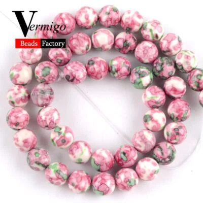 Flower Stone Bead Round Spacer Beads DIY Necklace Bracelet Jewelry 4mm-12mm 15'' - Image 1 of 4