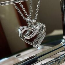Fashion Silver Heart Cubic Zirconia Pendant Necklace Women Party Jewelry Hot