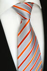 Handmade Men's Luxury Silk Tie, Silver - Grey Orange Striped, K 194.2