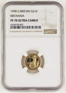 Great Britain UK 1998 BRITANNIA 1/10 Oz Gold £10 Pound Proof Coin NGC PF70 UC - Picture 1 of 4