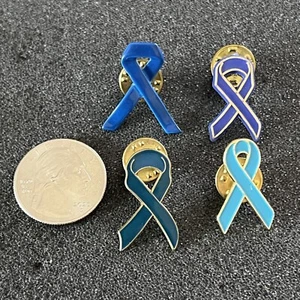 Lot of 4 Blue Awareness Ribbons Pins Pinbacks #45807 - Picture 1 of 3