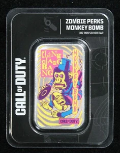 1 Oz Silver Bar - Call of Duty - Zombie Perks - Monkey Bomb OTQ2867/SN - Picture 1 of 2