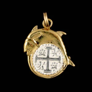 Atocha versunkener Schatz Schmuck - kleine Stücke von 8 Silber Münze Delfin Anhänger - Bild 1 von 5