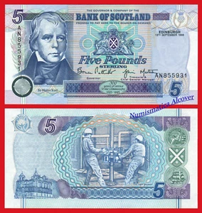 ESCOCIA BANK OF SCOTLAND 5 Pounds libras 1996 Walter Scott Pick 119b SC / UNC - Imagen 1 de 1