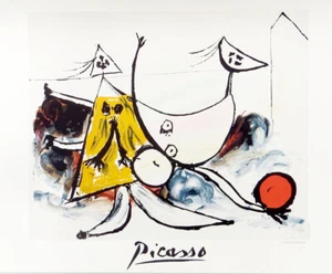 Marina Picasso Woman On Beach With Balloon 1982 Lithograph Print 29-3/4 x 23 - Picture 1 of 1