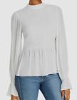 $694 Ramy Brook Womens White Stretch Smocked Bell Long-Sleeve Blouse Shirt Top S