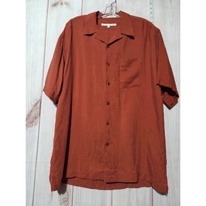 Camisa Perry Ellis Para Hombres Seda Abotonada Manga Corta Marrón Estampado Palma Talla M - Imagen 1 de 6