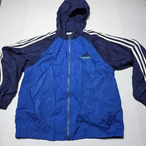 Vintage Youth Adidas Nylon Windbreaker Hooded Jacket Size Medium Stripes 90's - Picture 1 of 8
