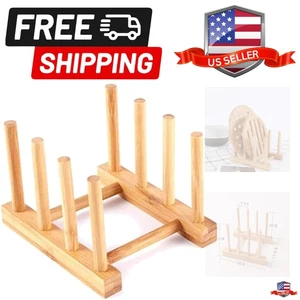 Bambus Holz Geschirrregal Geschirr Abtropfbrett Trocknen Abtropffläche Aufbewahrung Halter Ständer... - Bild 1 von 8