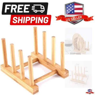 Estante de madera de bambú para platos platos escurridor de secado soporte de almacenamiento... Foto 1 de 4