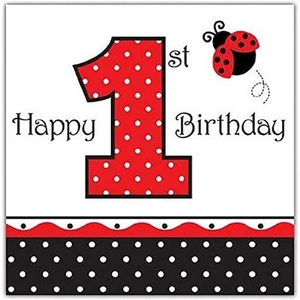 Lady Bug 1st Birthday Lunch Napkins Birthday Party Supplies 16 Per Package - Picture 1 of 1