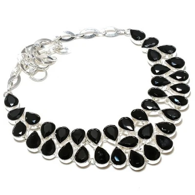 Collana gioiello in argento sterling 925 pietra preziosa spinello nero... - Immagine 1 di 4