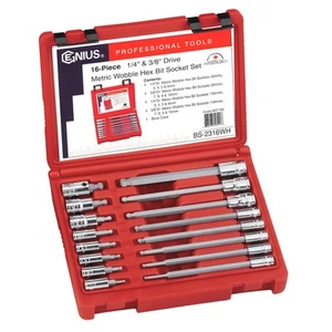 "Genius Tools 16 piezas 1/4"" y 3/8"" Dr. Juego de zócalos hexagonales oscilantes métricos - BS-2... - Imagen 1 de 1