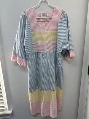 Vintage Styled by Saybury Striped Nightgown MuMu Front Zip w/Pockets Medium - Image 1 of 4