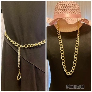 Vintage Brushed Gold Tone Chain Link Necklace or Belt 36” - Picture 1 of 7