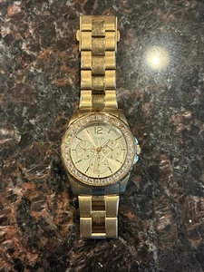 Guess Multifunktionsarmbanduhr goldfarbene Kristalllünette *ungetestet - Bild 1 von 11