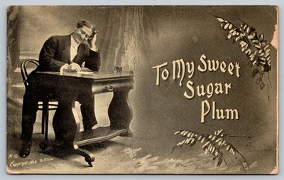1908 Vintage To My Sweet Sugar Plum Romantic Postcard - Image 1 of 2