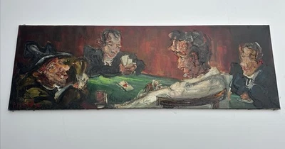 MID CENTURY PAINTING POKER GAMBLING CARD GAME PORTRAIT MODERNIST LARGE Casino Foto 1 de 4