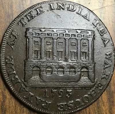 1793 GREAT BRITAIN TEA WAREHOUSE HAWKINS BIRD HALF PENNY TOKEN - Image 1 of 2