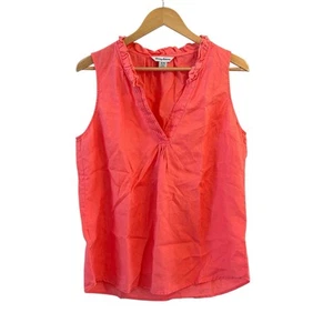 Tommy Bahama Womens Linen Coral Button Up Top Size M Preppy Ruffle Trim Resort - Picture 1 of 5