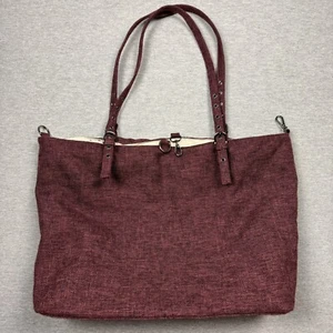 Lulu Dharma knit tote purple shoulder bag beige liner zip closure euc - Picture 1 of 8