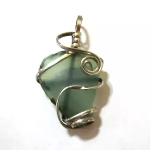 Moss Green Agate Wire Wrap Pendant Vtg 1.25*2 inch - Picture 1 of 6