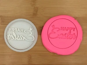 Happy Easter Ear Cookie Fondant Stamp Embosser With Cutter Cake Biscuit Mould - Picture 1 of 2