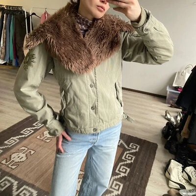 O'Neill Vintage Y2K Women's Fur Trim Cotton Crop Jacket Size S - Image 1 of 4