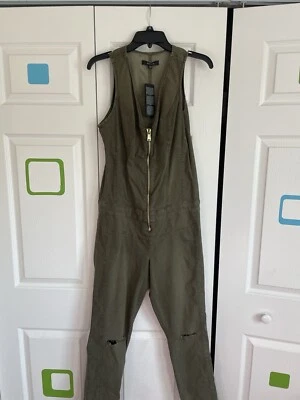 GUESS MAXINE ZIP-UP GREEN  WITH SLITS DENIM JUMPSUIT SIZE 10 - Image 1 of 4