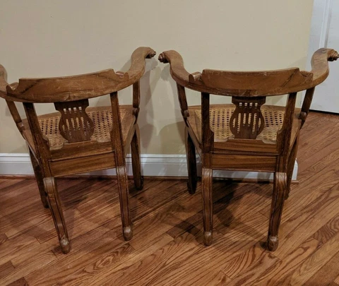 Vintage Solid Padauk Wood Lyre Back Cane Seat Child Chairs Cover