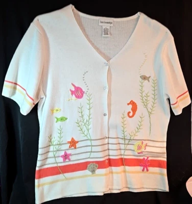 Cardigan 毛衣女式 Med 短袖 Breckenridge 鱼海马橙色 — 第 1/4 张图片