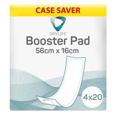 Drylife Rectangular Insert Incontinence Booster Pads - 56 x 16cm - 4 Packs of 20