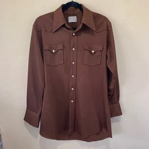 Men's Vintage H Bar C Ranchwear Polyester Pearl Snap Western Shirt Long Tail M/L - Picture 1 of 4