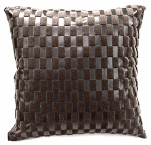 Sb216a Brown Faux Leather Light Brown Faux Fur Cushion Cover/Pillow Case Custom - Picture 1 of 6