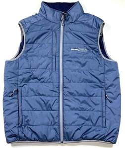 VTG Bud Light Vantage Reversible Puffer Navy Sleeveless Vest Jacket Full Zip L - Picture 1 of 9
