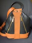 Valentina Sling Backpack Black And Tan Pebbledd Italian Leather Bag