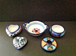 Set 3 Pottery Mexican/Mexico Talavera Floral Hand-painted Bowl & Trinket Boxes - Picture 1 of 11