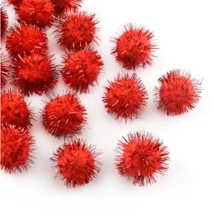 Pom Poms Glitter Tinsel & Yarn Red 15mm Pack Of 100+ - Picture 1 of 1