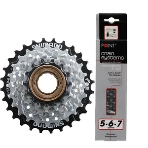 Fahrrad 6 Fach Verschleiß Set mit Shimano Schraubkranz MF-TZ510-6 + Point Kette - Bild 1 von 1