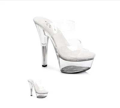 6" Clear Double Strap Platform Pool Slides Vegas Sandals Stripper High Heels - Image 1 of 2