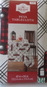 Holiday Time Red Black White Plaid PEVA 60" x 84" Rectangle Tablecloth - Picture 1 of 3