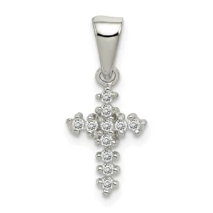 925 Argento Sterling Bambini Zirconia Cubica Mini Croce Ciondolo 19mm x 9mm - Foto 1 di 3
