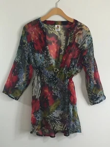 Rima Beachwear Watercolor Tie Dye Print Long Sleeve Coverup Shirt Top Size Small - Picture 1 of 8