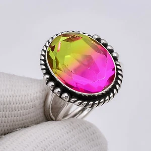 Bi - Color Tourmaline Gemstone 925 Sterling Silver Jewelry Ring, Birthday Gift - Picture 1 of 4