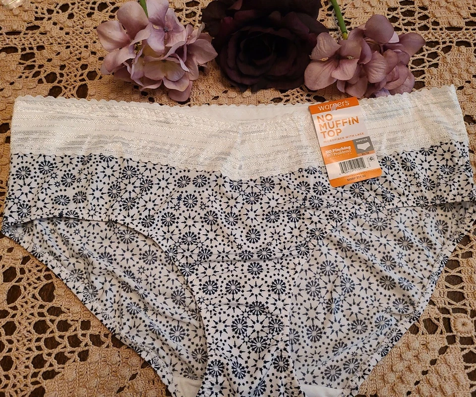 3X/10 WARNERS NO MUFFIN TOP Microfiber With Lace HIPSTER Panty Style# 5609