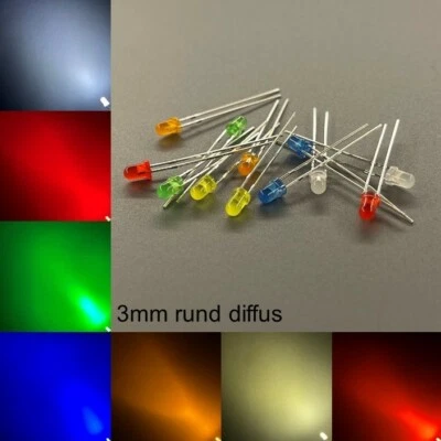 3mm LEDs rund diffus alle Farben inkl. Widerstände Leuchtdioden LED 3 mm - Bild 1 von 3