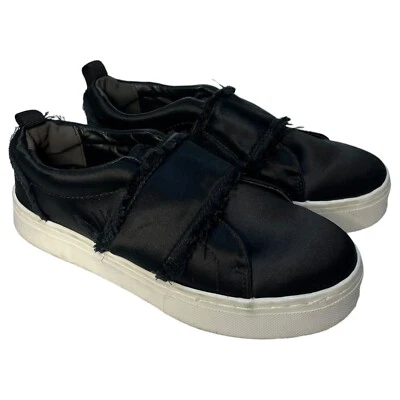 Sam Edelman Shoes Womens 6.5M Levine Satin Sneaker Fray Slip On Platform Black - Image 1 of 4