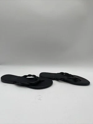 Saks Fifth Avenue Black Twisted Leather Flip Flop Sandals Women’s Size 10 - Image 1 of 4