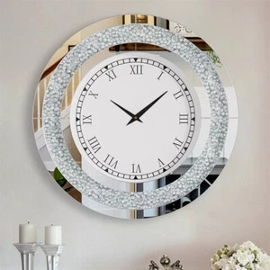 Reloj de Pared 60/80CM Grande Espejado Brillo Aplastar Diamante Salón Cocina - Imagen 1 de 22