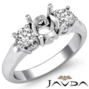 3Stone Bezel Prong Semi Mount Round Diamond Engagement Ring 14k White Gold 0.5Ct - Picture 1 of 7